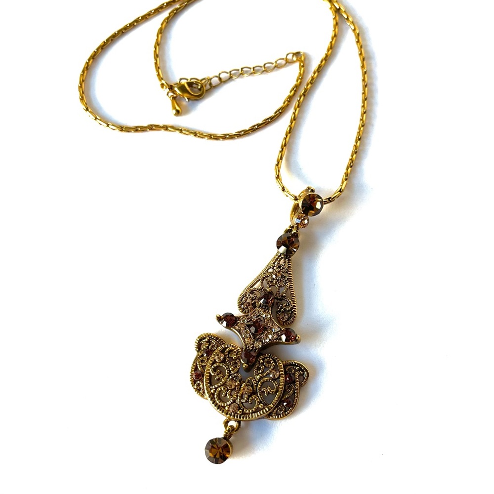 Camrose & Kross Kennedy Chocolate crystal pendant gold necklace